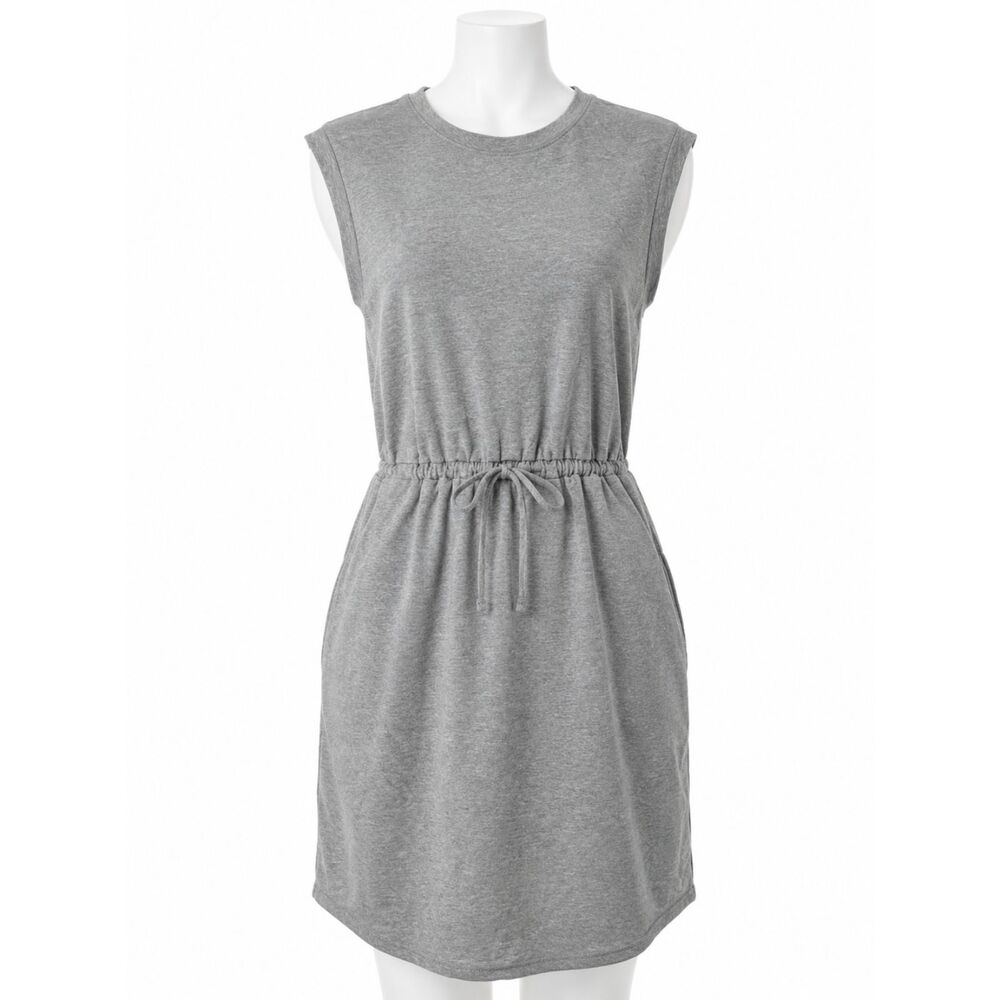A New Day NWT Gray Knit Dress XS Elastic Drawstring Waist Pockets Casual